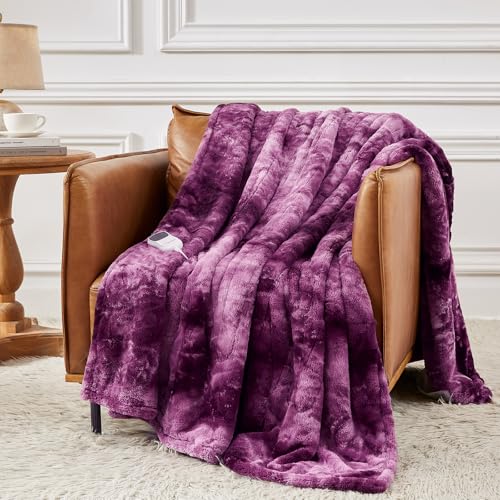 Homemate Heated Blanket Electric Throw - 50"x60" Heating Blanket Throw 1/2/4/6/8 Hours Auto-Off 10 Heat Level Over-Heat Protection Luxury Faux Fur Sherpa ETL Certification
