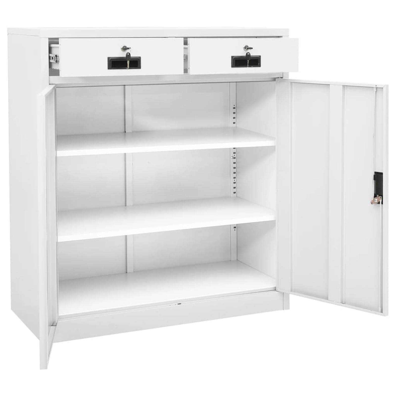 Homgoday Stahl Aktenschrank mit 2 Schubladen, Weiß, 90x40x102 cm, für Büroorganisation Model336409