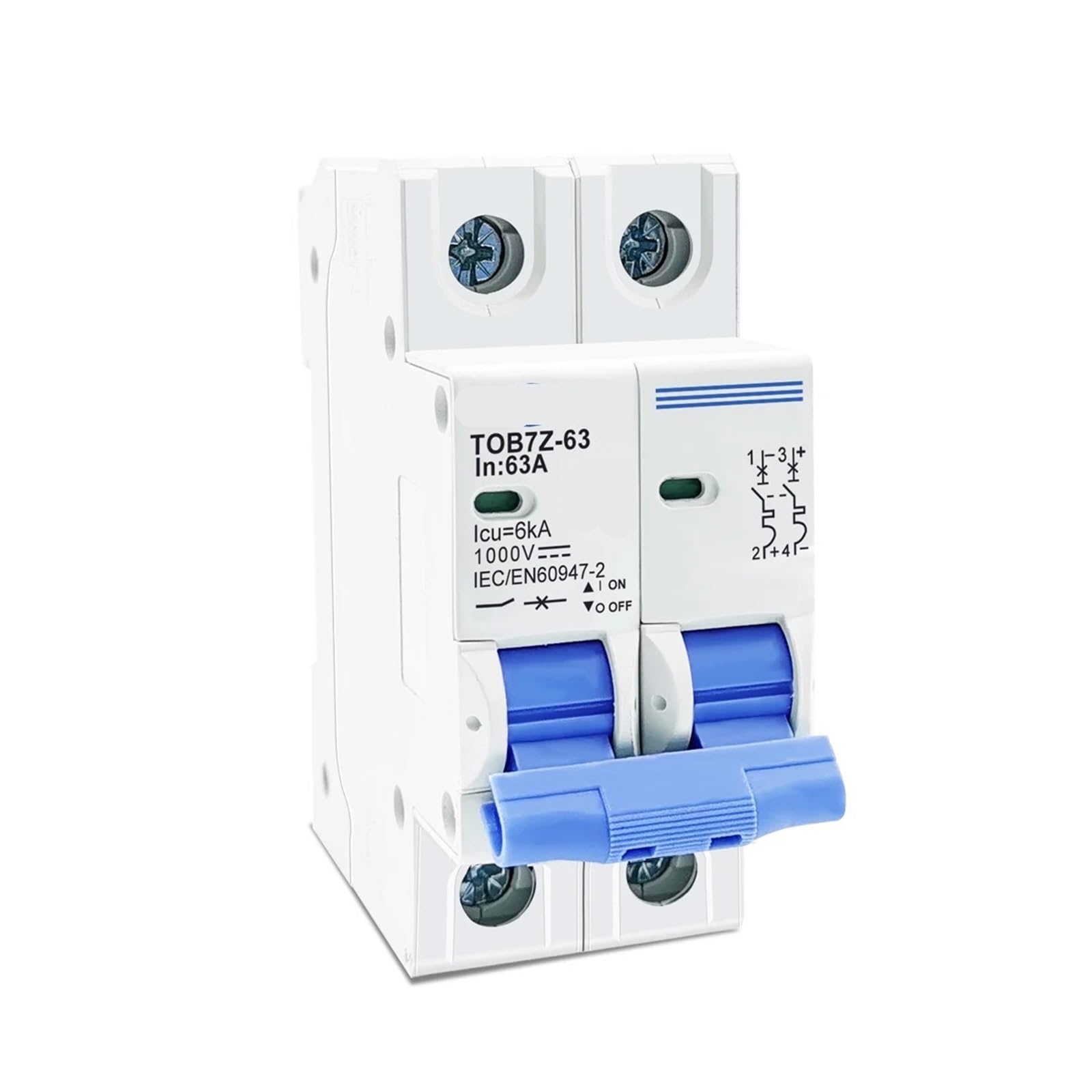 Minidisyuntor solar TOB7Z-63 magnetotérmico de corriente continua 2P 1000 V 63A para paneles solares 4