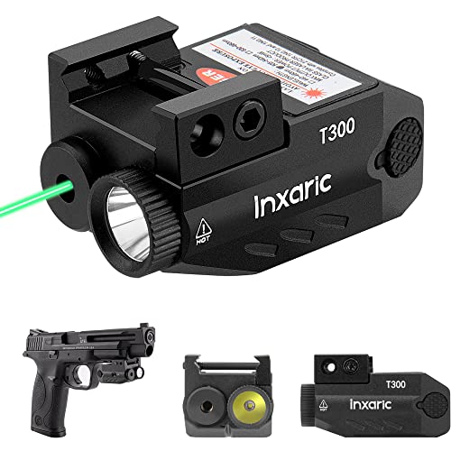 Tactical Flashlight Green Laser Sight Combo,350 LM USB Rechargeable Flashlight, Pistol Light with Strobe Mode Laser Light , Compact Rail Mount Weapon Light with LED and Green Laser, for Pistols