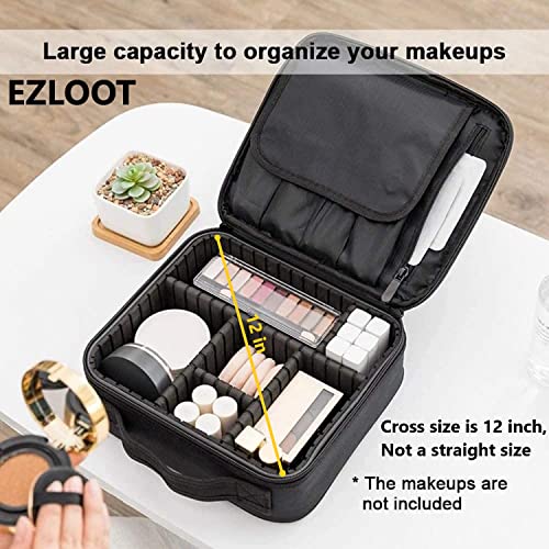 Image of Travel Makeup Case, Professional Cosmetic Train Cases Artist Storage Bag Make Up Tool Boxes Brushes Bags with Compartments Vanity Organizer (10 INCH(1 Layer), Black)