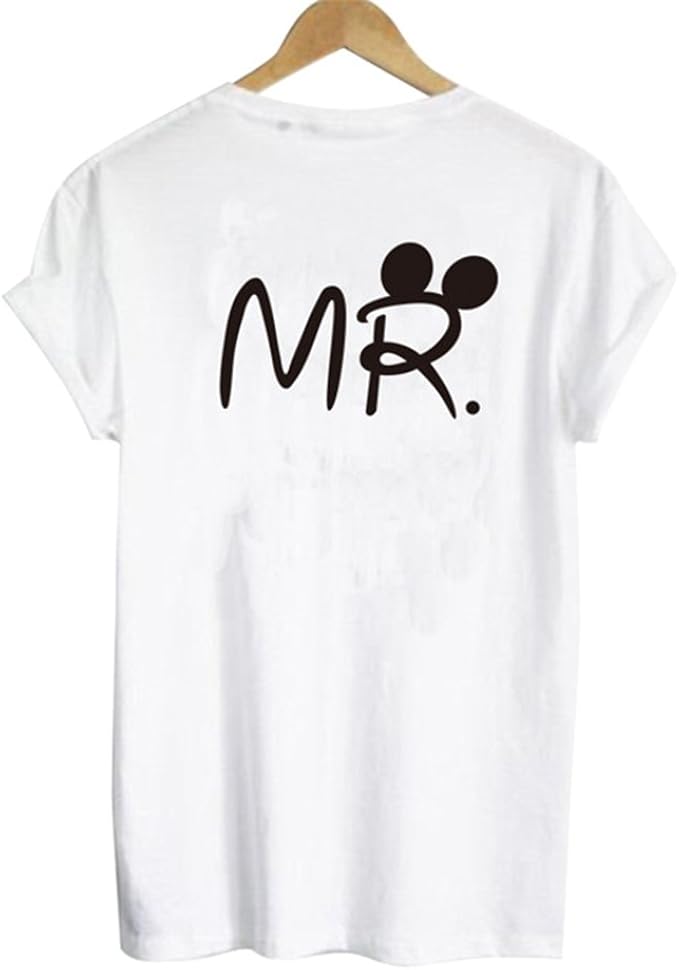 Amazon Zevonda ファッションメンズレディースカップルプリント半袖tシャツmr Mrsパターンスイートファッションラウンドネック Tシャツ カットソー 通販