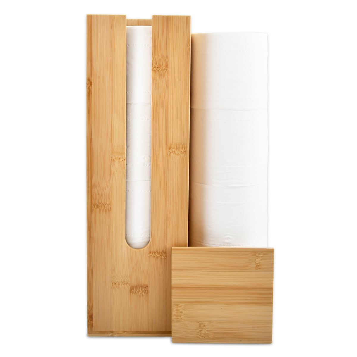 USENG Organizador cuadrado de Bambú Para Rollos de Papel Almacenamiento de Papel Higiénico Soporte de Papel Higiénico de Bambú Guarda Rollos Papel Higienico Porta Rollo Papel de Baño Portarrollos Baño