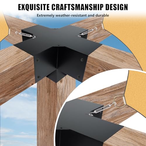 Image of 5-Way Pergola DIY Brackets Kit,Cross-Shaped Woodwork Brackets for 4 inch x 4 inch(Actual:3.5 inchx3.5 inch) Lumber,Black Metal Bracket for Patio Pergolas,Gazebos,Log Cabin W /Hardware (1 Pack)