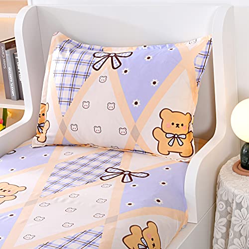 Hecnoey Kids Bed Fitted Sheets And Pillowcases Set,Cute Bow Printed Maattress Sheets Cover For Girls (Cream(Bear), Twin) #TOP1
