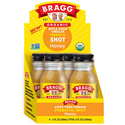 Bragg Organic Apple Cider Vinegar Shot with Honey  2 Oz ACV Shot  USDA Certified Organic, 4 Pack