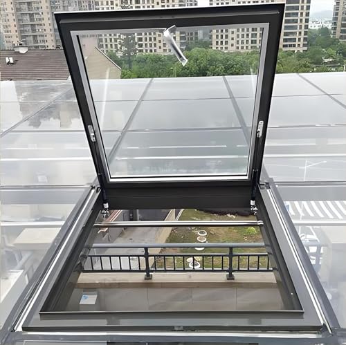 Roof Hatch Roof Skylight with Reinforced Glass, Roof Viewing Aluminium Window with Sun-Protection Film and Gloves, Egress Roof Window Skylight Cover for Sloped and Flat Roofs, Customizable for Attic(L