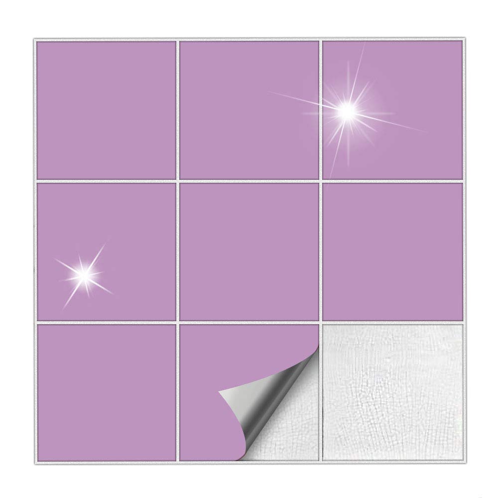 Kiwistar Adhesivo para azulejos, color lila brillante, 14 x 14 cm, 25 unidades, diseño de azulejos
