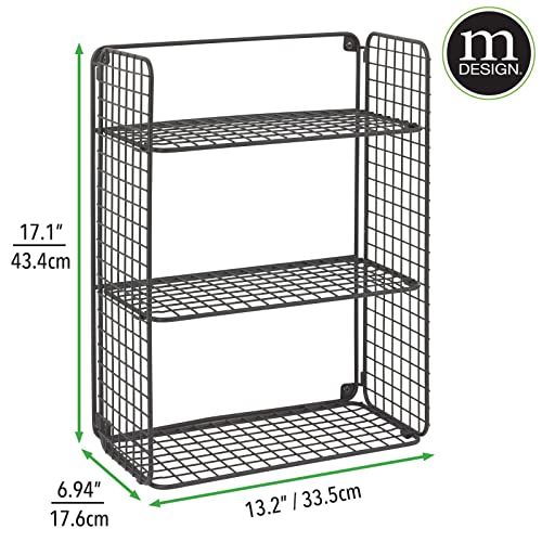 Mdesign Metal Wire 3-Tier Hanging Shelf For Bathroom Storage - Wall Mounted Decorative Shelves - Floating Metal Bathroom Shelf Basket - Bathroom Wall Shelving - Concerto Collection - Black #TOP5