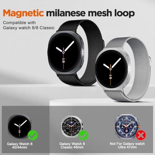 Image of Compatible with Samsung Galaxy Watch 8 Strap Metal 40mm /44mm magnetic milanese Loop Galaxy Watch 8 Classic Band 46mm Replacement Watchband Black Gold Rose Pink (No Watch)