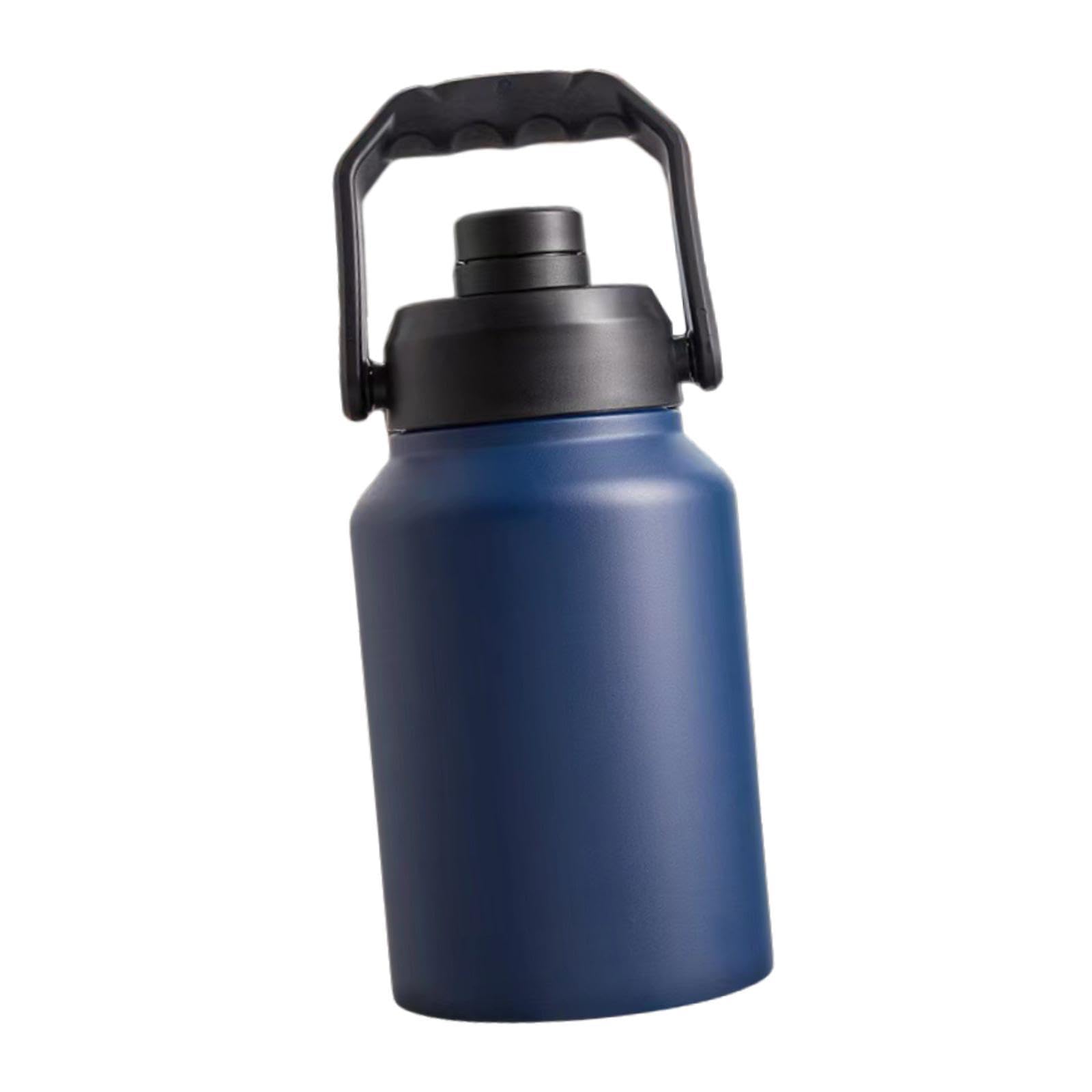Botella de agua reutilizable de acero inoxidable con asa, grande, for correr, hacer ejercicio al aire libre, ciclismo y senderismo.(Blue 2L)