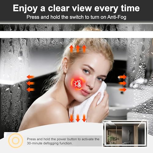 Image of LED Bathroom Mirror with Lights, 30 x 55 Lighted Vanity Wall Mirror | Backlit and Frontlit, Anti-Fog, Dimmable 3 Colors, Shatter-Proof Tempered Glass, Memory Function, Plug-in /Hardwired