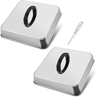 HaSteeL Square Cheese Melting Dome, Stainless Steel 9⅓ x 9⅓ x 2 Inch Steaming Basting Cover, Heavy Duty Griddle Grill Accessories for Flat Top Teppanyaki Cast Iron BBQ Outdoor Kitchen Cooking, 2 Packs