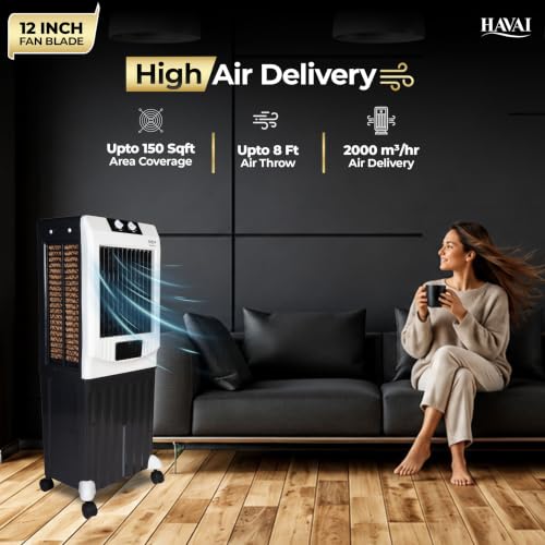 Image of Havai Arizona 12 Personal Air Cooler | 60L | 12 inch | Black & White
