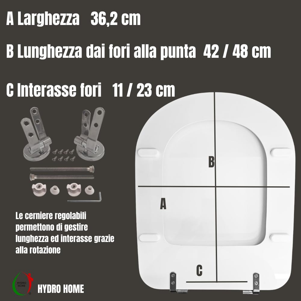 HYDRO HOME Copriwater Compatibile DOLOMITE GEMMA 2, Tavoletta Wc In Legno Rivestito In Poliestere, Resistente, Asse Wc Colore Bianco MADE IN ITALY