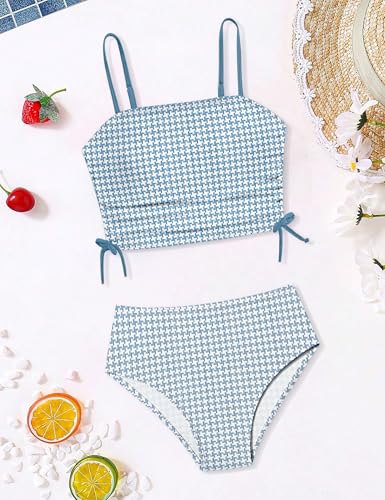 Image of Girls Tankini Swimsuits Tropical Print Bathing Suit Two Piece Girls' Swimwear with Tie Side Knot 9-16T