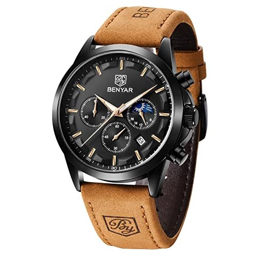 BENYAR Relojes Hombre Cronografo Analógico Impermeable Relojes de Pulsera Luminoso Fecha Negocios Casual Diseñador Reloj Hombre Banda de Cuero Regalo Elegante