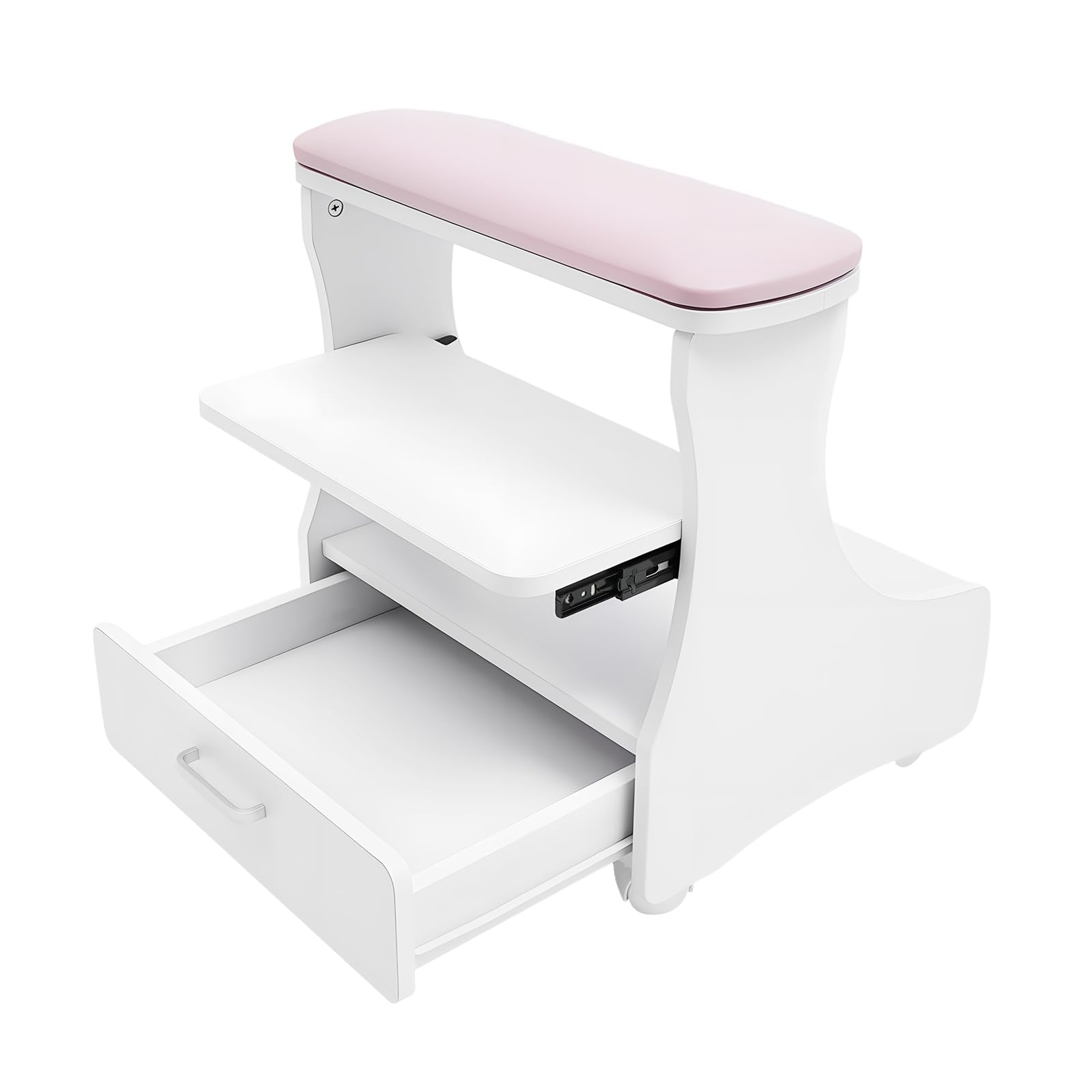 Carrito de Pedicura, Mueble Rodante para Manicura y Cuidado, Taburete de Cuatro Ruedas con Bandeja y Almacenamiento, con Reposapies, Ideal para Salón de Belleza, Spa y Uso Doméstico Profesional