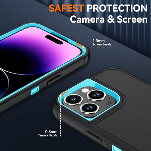 Image of SunStory Compatible with iPhone 14 Pro Case with HD Screen Protector, 3-Layer Heavy Duty Full-Body Cover,3 in 1 Hybrid Protective Case for iPhone 14 Pro 6.1 inch,BlackSkyBlue