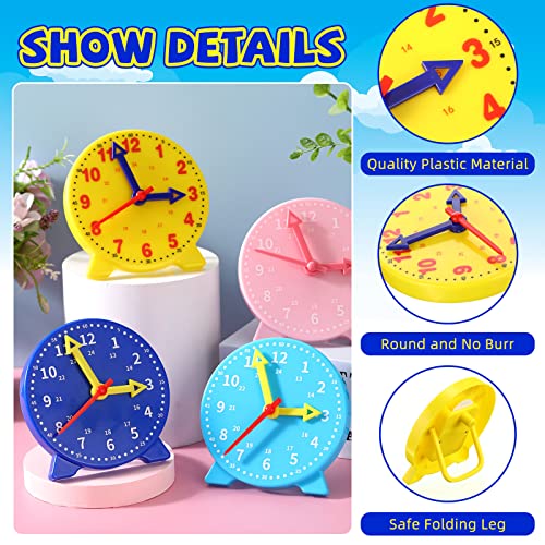 Image of Batiyeer 24 Pcs Teaching Clock Kit for Kids to Tell Time Teaching Mini Geared Clock for Kids Basic Math Development Teacher and Classroom Supplies, 4 Inch(Dark Blue, Yellow, Pink, Sky Blue)
