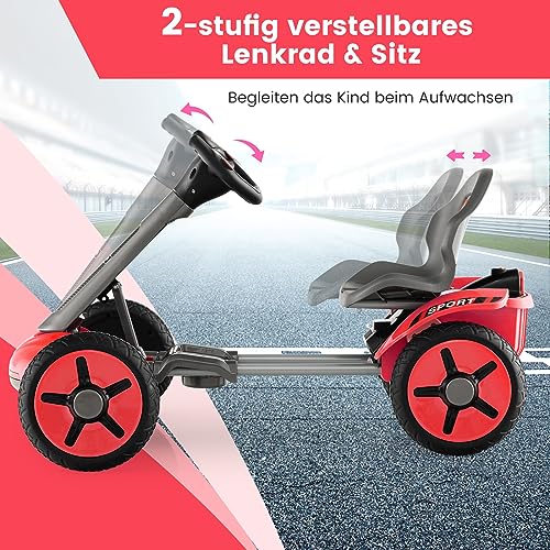 DREAMADE 12V Elektroauto Gokart mit LED-Licht & EIN-Tasten-Start-Funktion, Kinder Elektro Kart mit verstellbarem Sitz und Lenkrad, Pedal Go Cart für Kinder 2-5 Jahre alt (Rot) – Bild 3