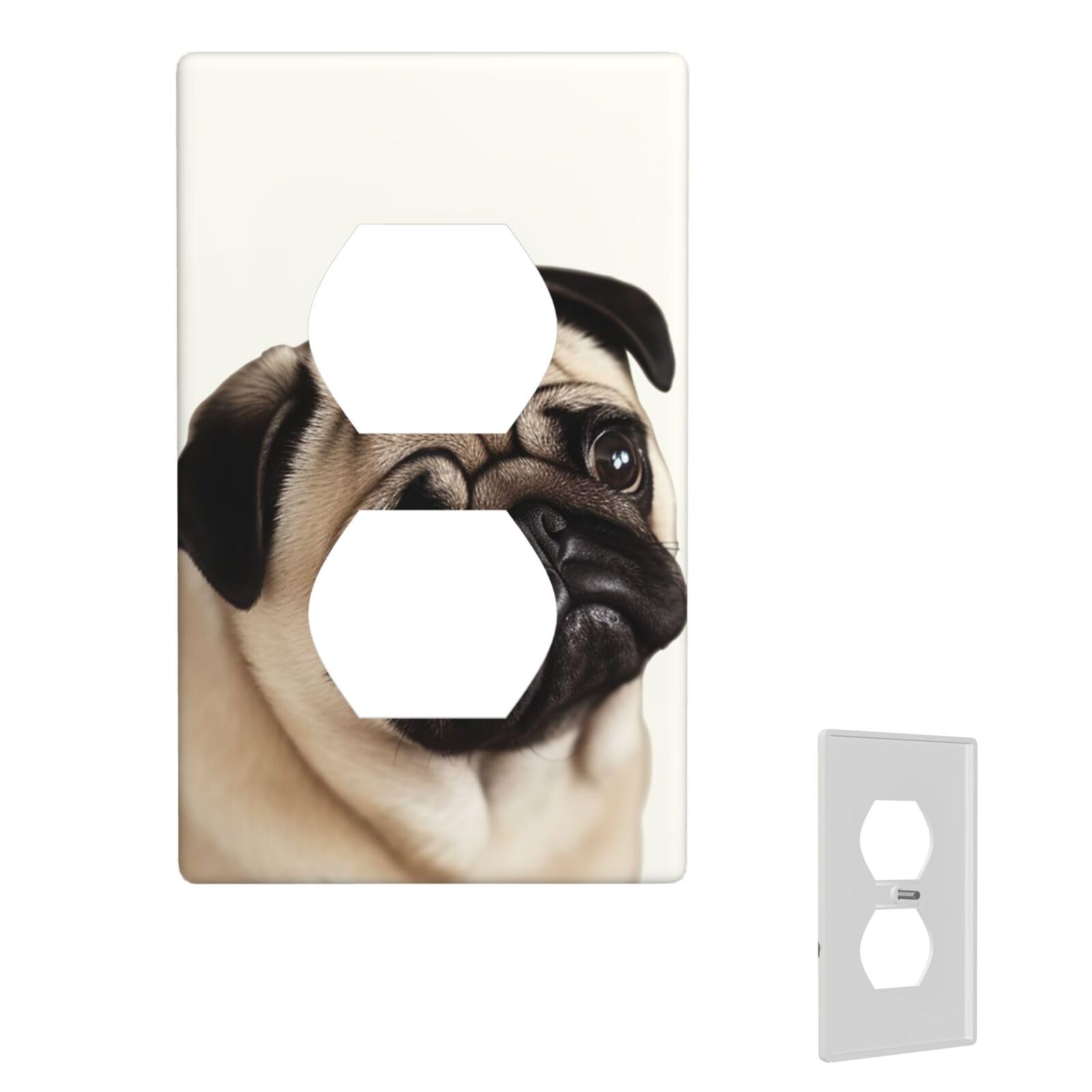 1-Gang Decorator Wall Plate Pug Dog Light Switch Cover Single Gang Receptacle Wall Plate Standard Size 4.5" x 2.76" Wallplate Unbreakable Polycarbonate Outlet Faceplates Cover