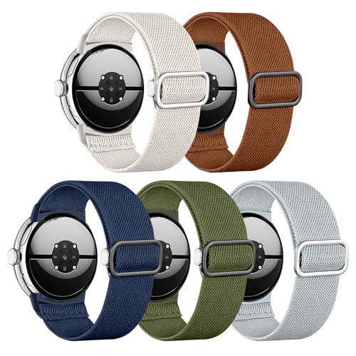 Image of 5 Pack Stretchy Bands Compatible with Google Pixel Watch 4 Band 45mm / Pixel Watch 3 Band 45mm for Women Men, Soft Nylon Breathable Sport Strap for Google Smartwatch 4 3 (45mm)