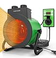 Buyplus Greenhouse Heater with Digital Thermostat, 1500W Electric Space Heater with 90° Adjustable Angle, Overheat Protection & 3S Fast Heating for Patio, Garage, Greenhouse, Flower House, Green