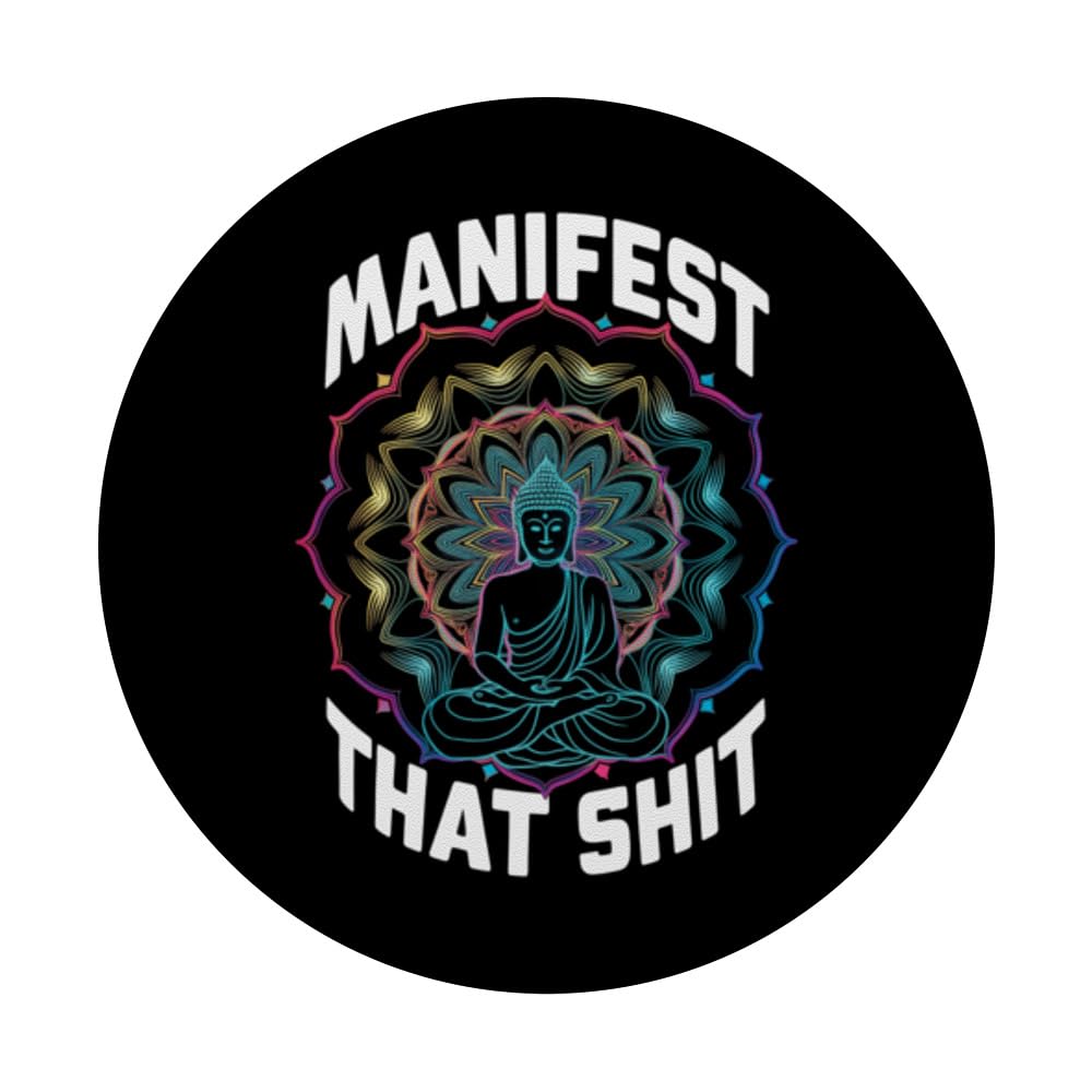 Manifest That Law Of Attraction Spiritual Funny Yoga Zen PopSockets Swappable PopGrip, Black - Image 3