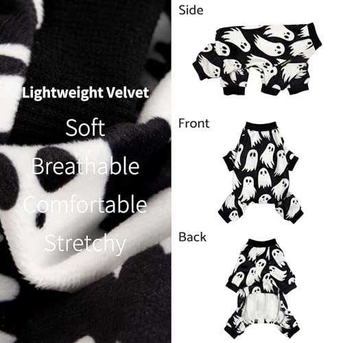 Image of Fitwarm Halloween Ghost Dog Pajamas, Funny Halloween Costumes for Dogs, Fleece Dog Onesie with Feet, Doggy Clothes for Small Dogs Boy Girl, Pet Apparel, Black, White, Large