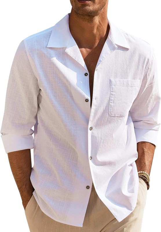 Image of Combo of Men's Casual Cotton Blend Shirt || Long Sleeve Button Down with Spread Collar | Lightweight Breathable Fabric | Stylish Solid Shirt for Beach, Office & Everyday Wear Pack of 2
