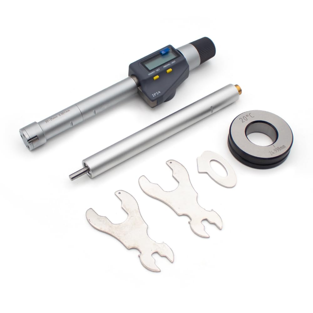 Toplionace Micrómetro Digital de Tres Puntos para Interiores, con Tres Garras, para Medir Orificios Internos, Calibre de Anillo Interior de Diámetro Exterior de Alta Precisión (16-20mm)