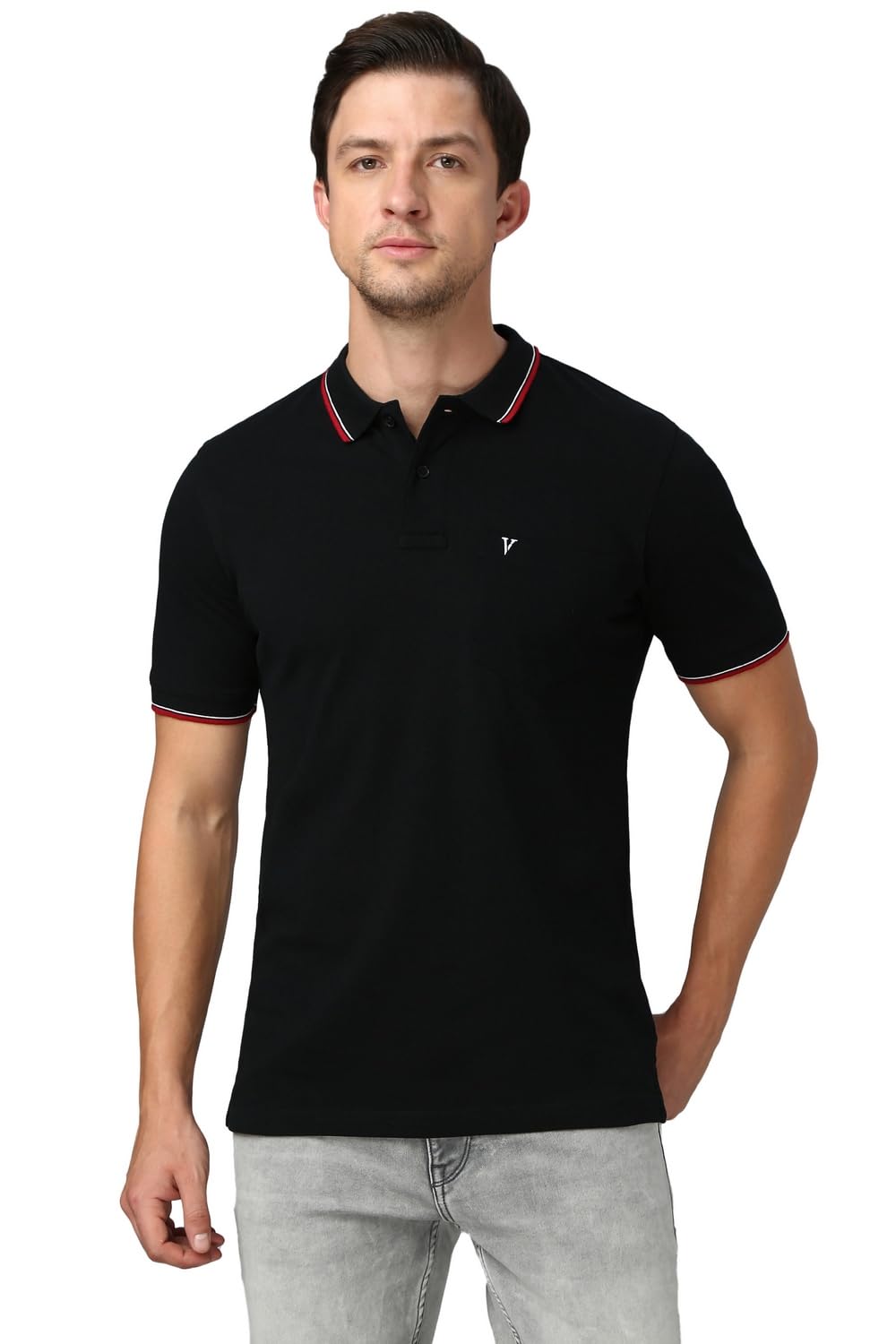van heusen Athleisure Men Solid Cotton Polo T-Shirt with Pocket - Side Slit, Half Sleeve, Regular Fit-picture-42