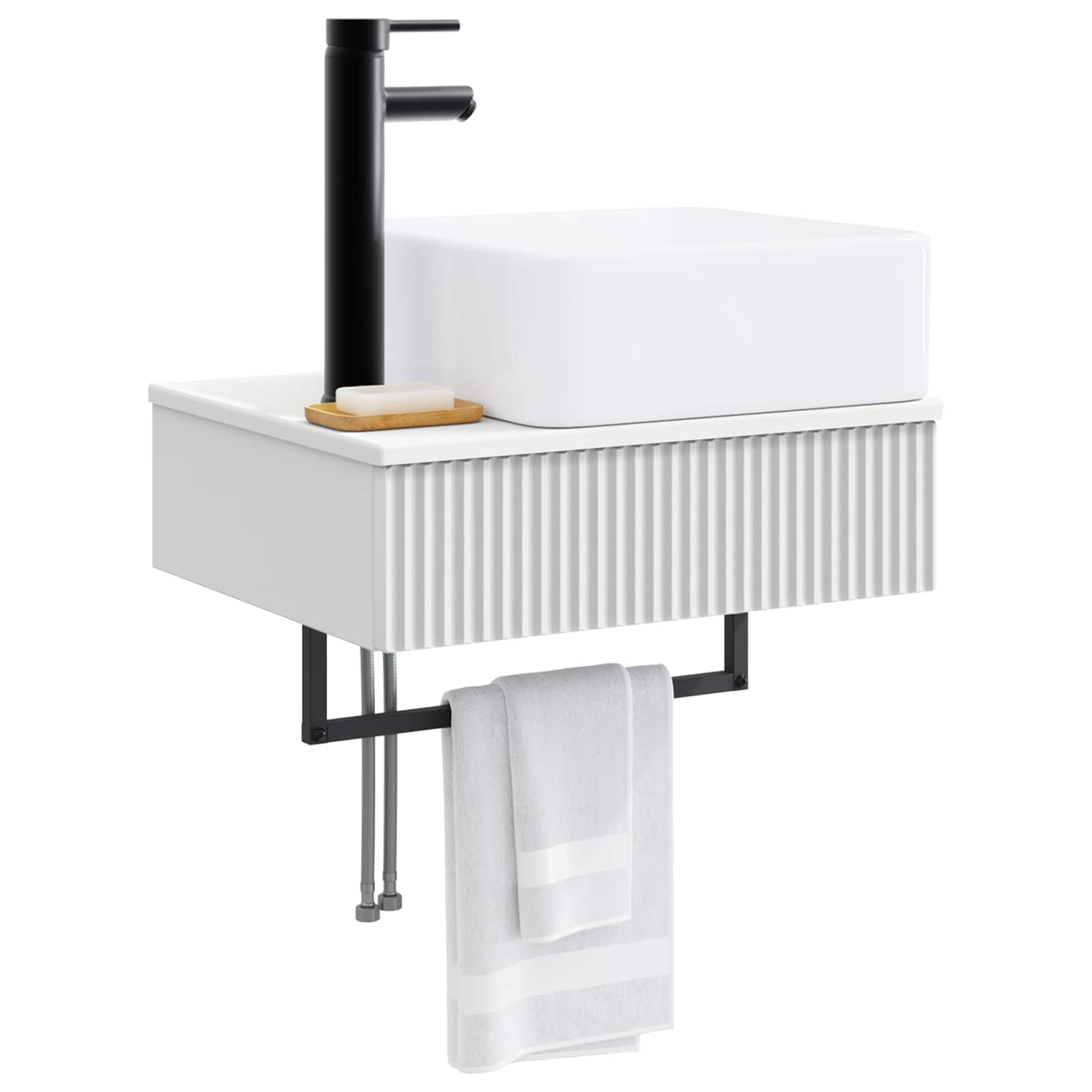 Lavabo da parete bianco in legno 50 x 41 x 39 cm con scarico rapido, accessori di montaggio per mobili da bagno, WC degli ospiti, ristrutturazione del bagno, lavandino