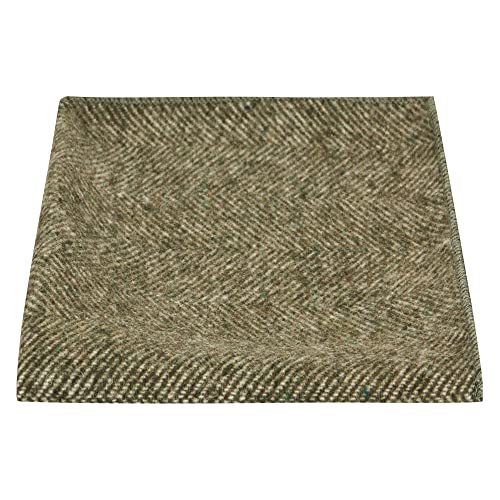 King & Priory Fern Green Herringbone Pocket Square, Handkerchief, Tweed