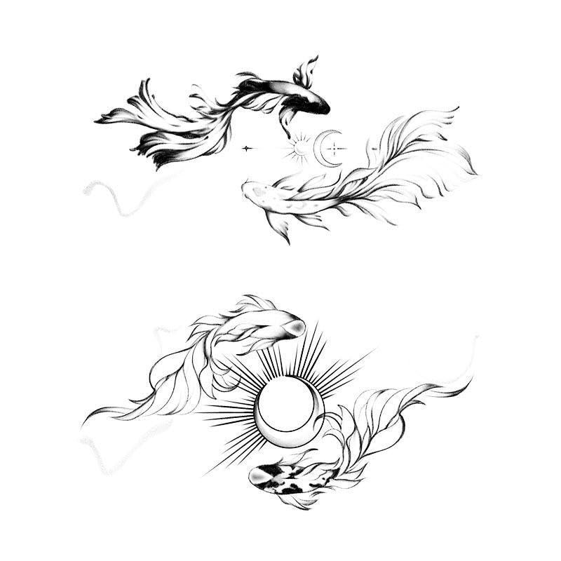 5 Stück Koi-Kräuter-Tattoo-Aufkleber, Goldfisch-Muster, Simulations-Tattoo, Wasserfeste Aufkleber