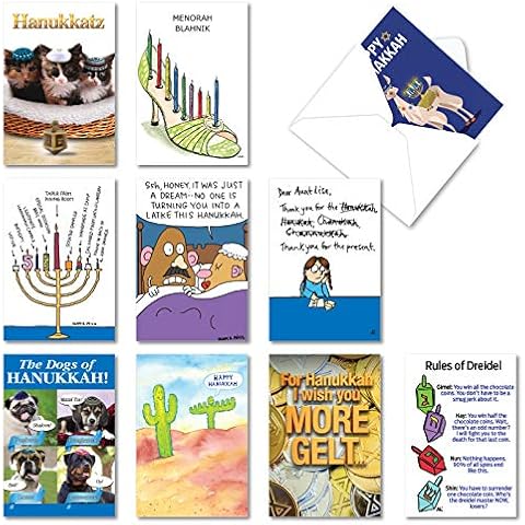 NobleWorks Variety Pack of 10 Hanukkah Greeting Cards with Envelopes, Humor Holiday Assortment for Men and Women (10 Designs, 1 Each) - Hanukkah Humor AC3435HKG-B1x10 Cover