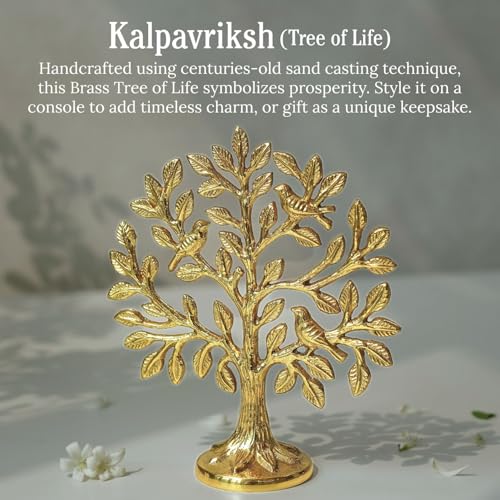 Image of BEHOMA 100% Pure Brass Kalpvriksh Tree with Birds | Kalpavriksha Tree of Life Showpiece for Table Decor (5.9 inch) | kalpvriksha Vastu & Fengshui Decor, Home & Puja Temple Ornament, Good Luck Gift