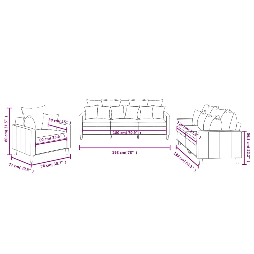 Brokky 3-TLG. Sofagarnitur mit Kissen - Wohnzimmer Sitzgruppe - Schwarz Samt - 3201685
