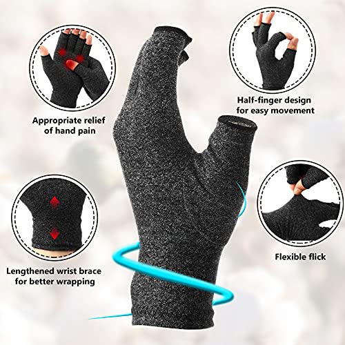 Image of 3 Pairs Compression Craft Arthritis Hands Gloves Fingerless Pressure Joint Relief for Quilting Sewing Typing Household Duties, Grey, Small