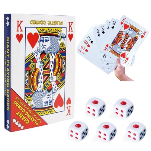 Übergroßes Poker Deck,52 Stück Jumbo Pokerkarten,mit 5 Würfel für Familie, Party, Pokerkarten, Spiele Karten(17.5x12.5cm)