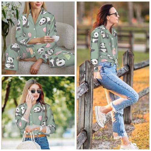 Image of Women'S Long Sleeve Pajama Set Soft Loungewear Button-Down Top & Elastic Waist Pants S- 2XL