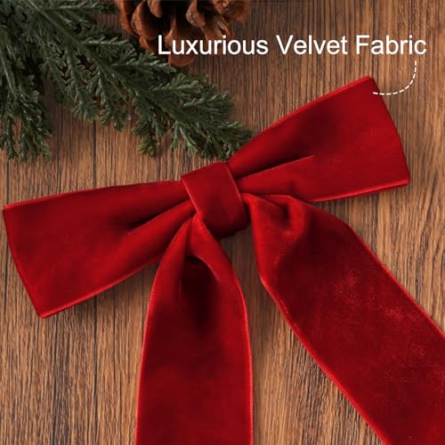 Christmas Decoration 24 Pcs 7x6 inch Christmas Bows Medium Red Velvet Bow | Xmas Ribbon Ornaments for Christmas Tree for Xmas - Home Decor for Wreath Garland Gift Wrapping Crafts Wedding Party - image 2