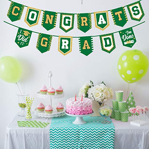 Image of 2025 Green Graduation Banner - No DIY Required Graduation Party Supplies Decorations Grad Banner for College, High School Party (Green Gold Congrats Grad)