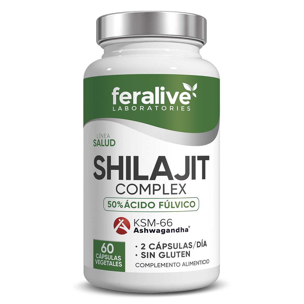 Shilajit Complex 500 mg 60 Cápsulas con 50% Ácido Fúlvico + Ashwagandha KSM-66® – Suplemento Energético para Vitalidad, Rendimiento, Testosterona y Bienestar General
