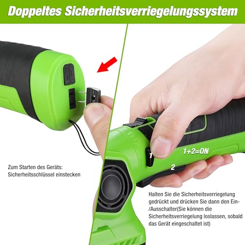 WORKPRO Akku Gras- und Strauchschere, kabellose handliche Grasscheren 7,2V, 2000mAh, 2 Verschiedene Messer, Schnittbreite 9,7cm, Schnittlänge 14cm, mit Akku und Ladekabel 6