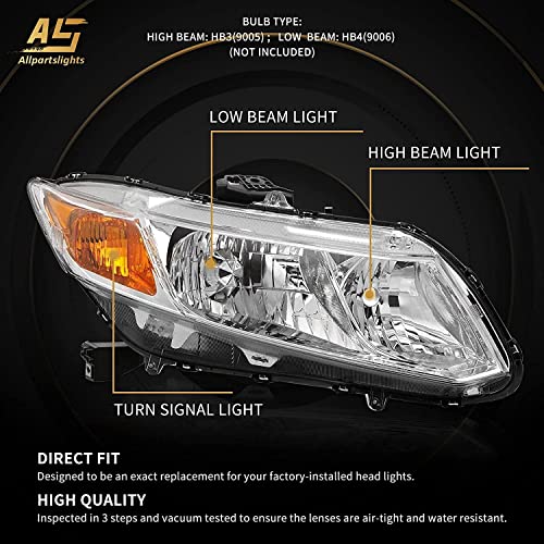 As AS-HCI0012885 Headlight Assembly Compatible With 2012 2013 2014 2015 Honda Civic 4Dr Sedan/ 2012 2013 Honda Civic 2Dr Coupe Chrome Housing Passenger And Driver Side Oem# 33150-Tr0-A01/33100-Tr0-A01 thumb #3