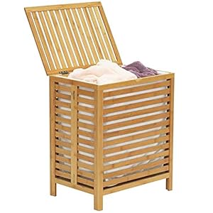 BAKAJI Cesto Biancheria Sporca Portabiancheria Casa in Legno di bambù e Tessuto Contenitore Salvaspazio con Coperchio e Sacco Estraibile capacità 100lt Dimensione 50 x 35 x 60 cm