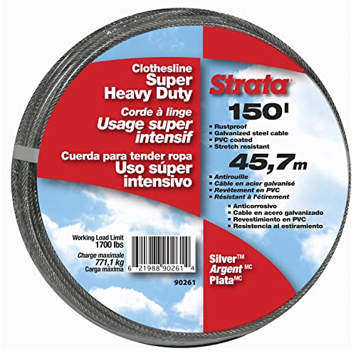 Strata 150 Feet Clothesline Outdoor Heavy Duty Galvanized Wire Steel Cable, Silver Pvc Coating - Clothes Line Wires For Outside Laundry Drying #TOP5