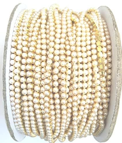 AOne 3mm Cream Pearl Beads (moti) Chain lace for Embroidery,Craft,Decoration and Jewellery Making[5 Meter]-image-33